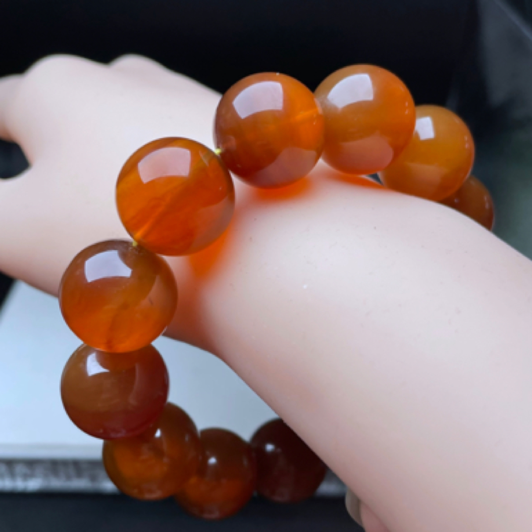 【李氏珠宝】精品18规格橘蜜蜡手串蜜质细腻浓郁天然缅甸琥珀