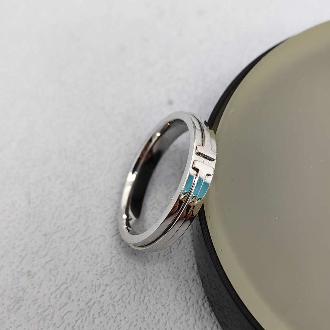 95新 Tiffany & Co./蒂芙尼 白金双t戒指18k金65号 12191463二奢