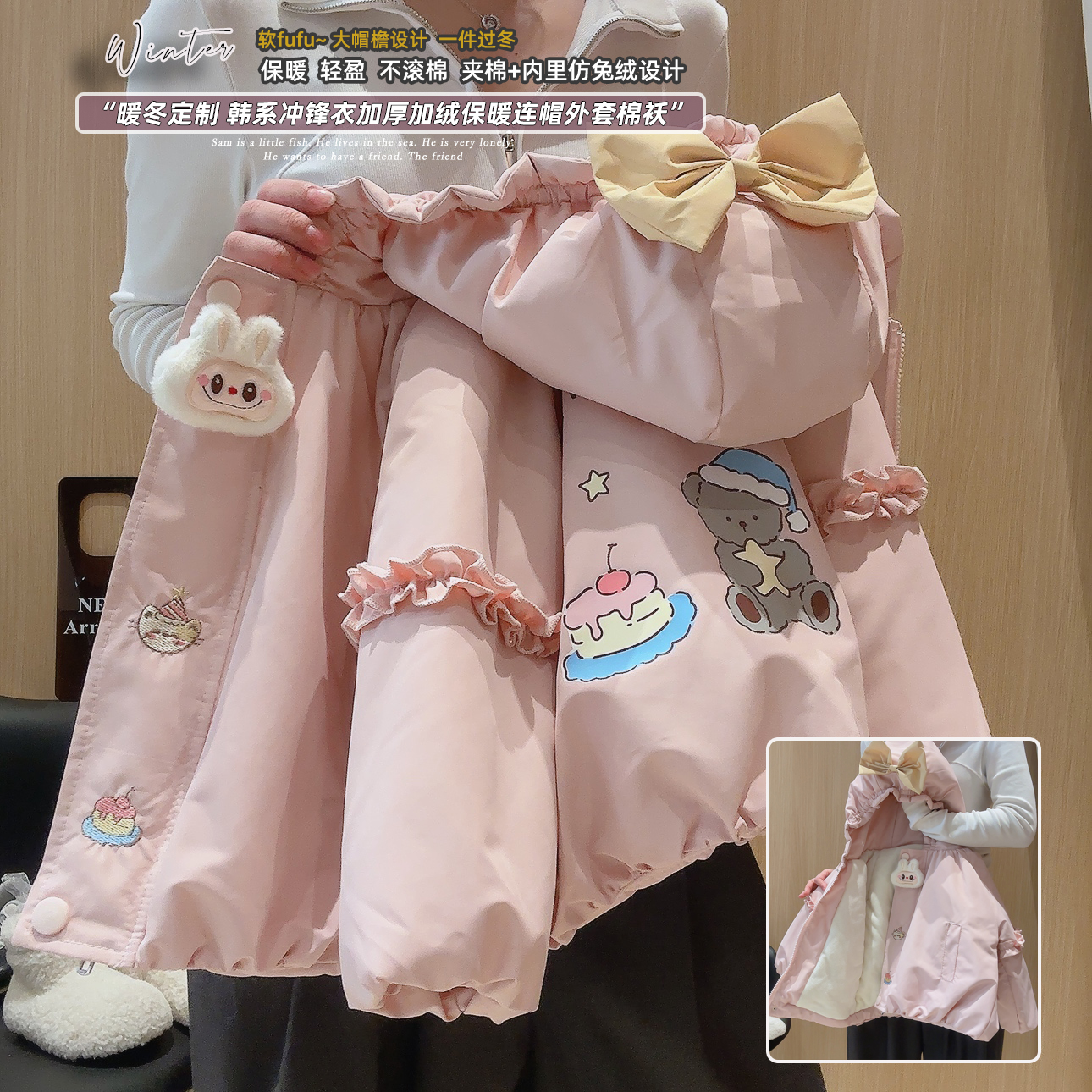 女童外套冬装2025冬季新款女宝宝卡通夹棉衣服儿童加绒加厚上衣