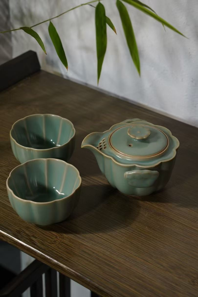 汝窑仿古釉水旅行用喝茶茶具