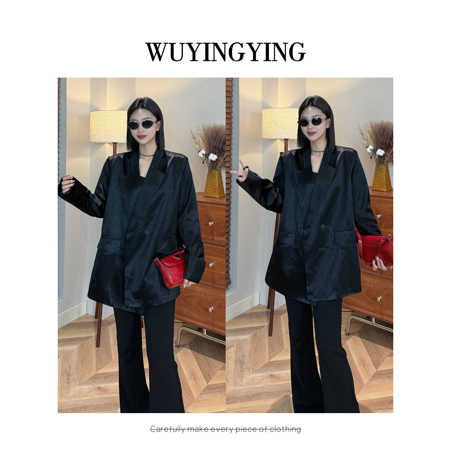 WUYINGYING【灵魂廓形】欧货高品醋酸缎面设计气质时尚西装外套