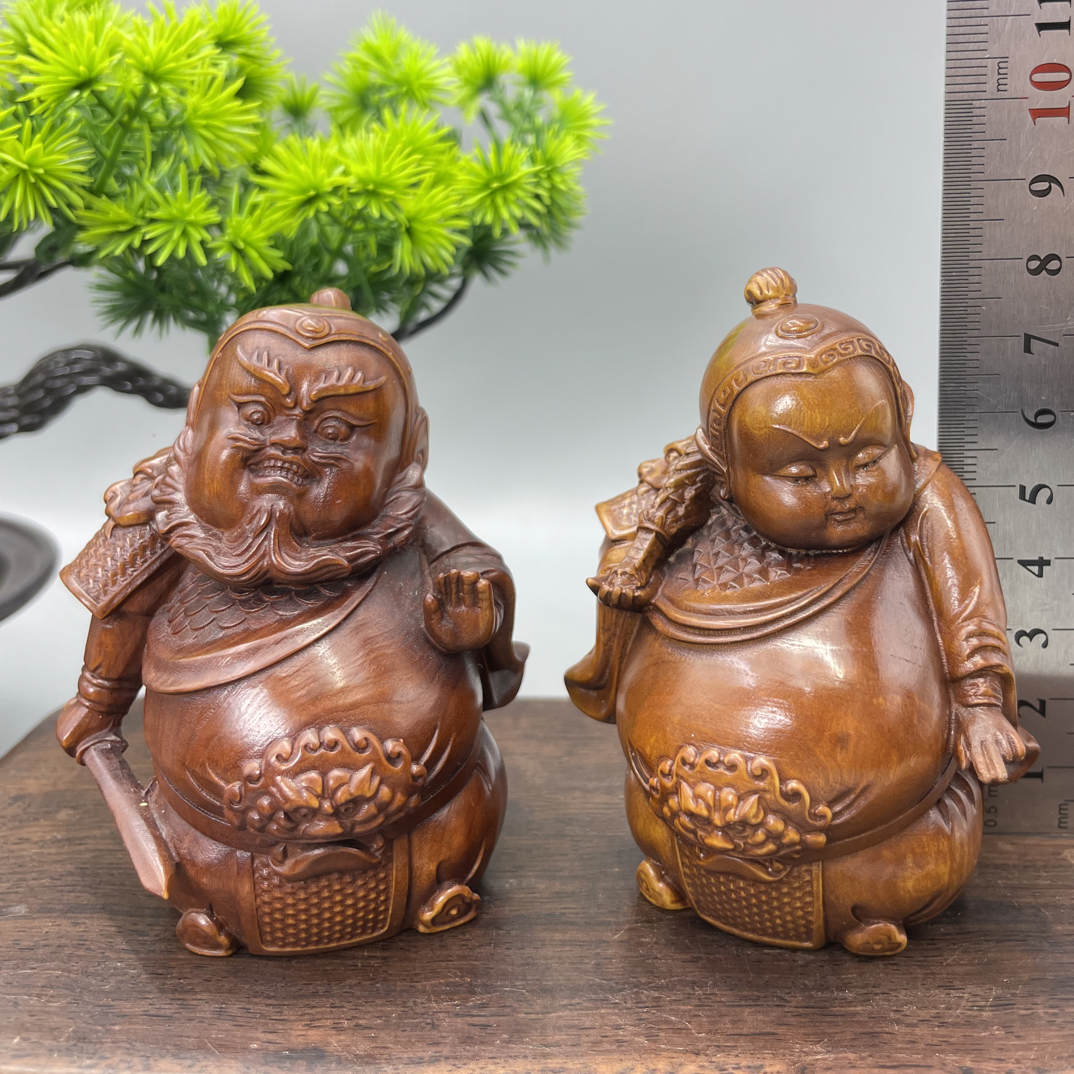 小叶黄杨木雕刻韦驮和伽蓝菩萨复古工艺手把件