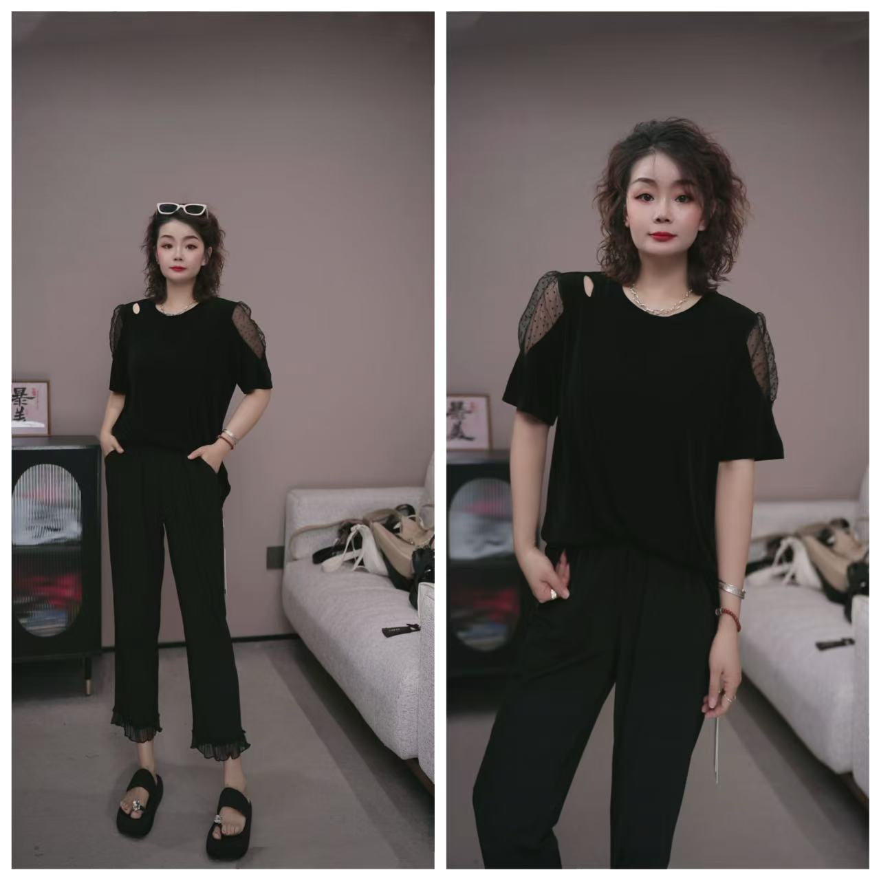 品牌【高端 波点网纱醋酸短袖T恤】MLQ 5609【No退换】瑕疵品