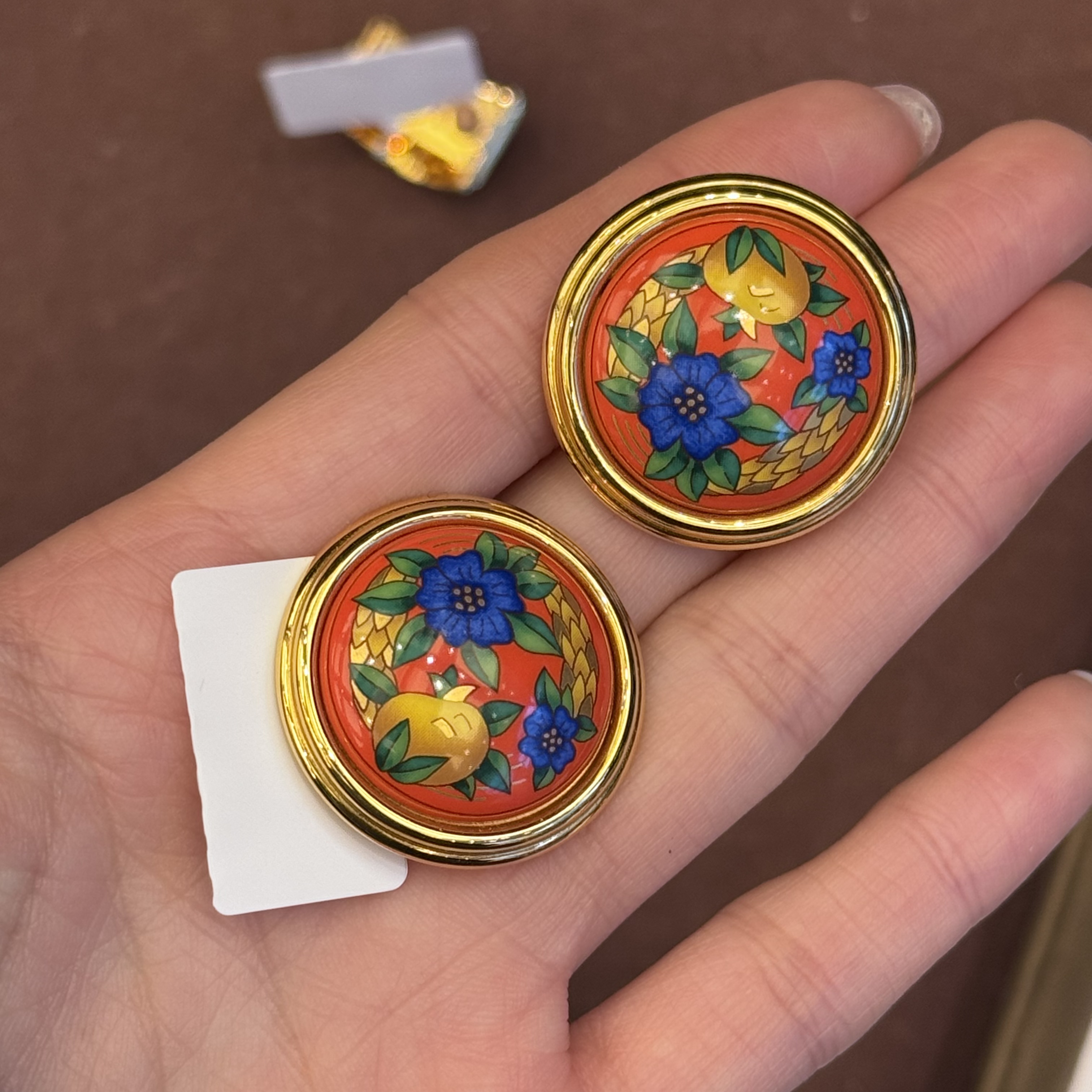 95新 Hermes/爱马仕 爱马仕圆盘七宝烧耳夹