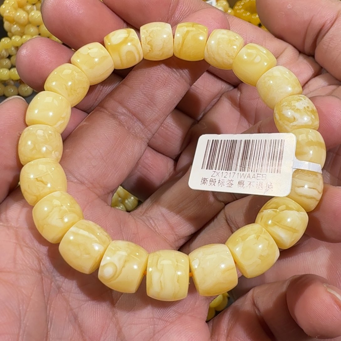 琥珀手链未镶嵌11.3m精工直切白花蜡手串18.5