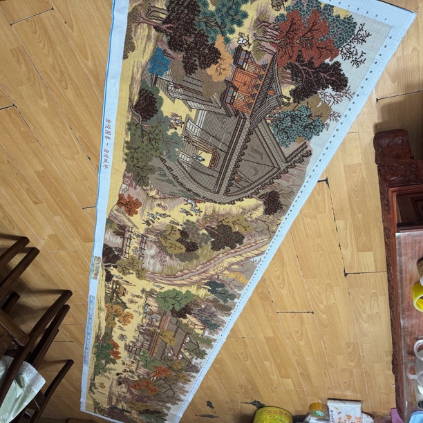 纯手工十字绣成品人工绣好的图金陵城外图4乘0.9米客厅装饰挂画