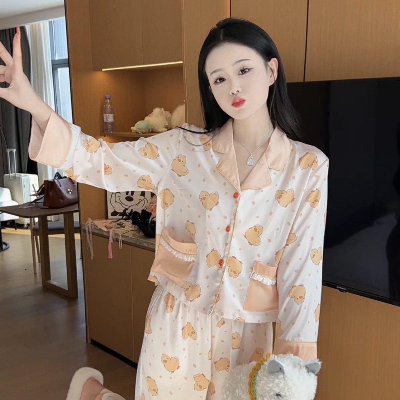 （小黄鸭）春季气质精休闲亲肤显瘦睡衣女长袖家居服可外穿柔软