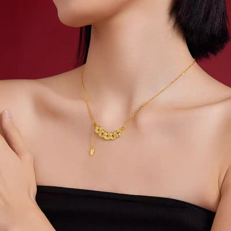 铜合金吊坠 「招财纳福」碎碎冰钱多多项链轻奢小众高级吊坠锁骨链