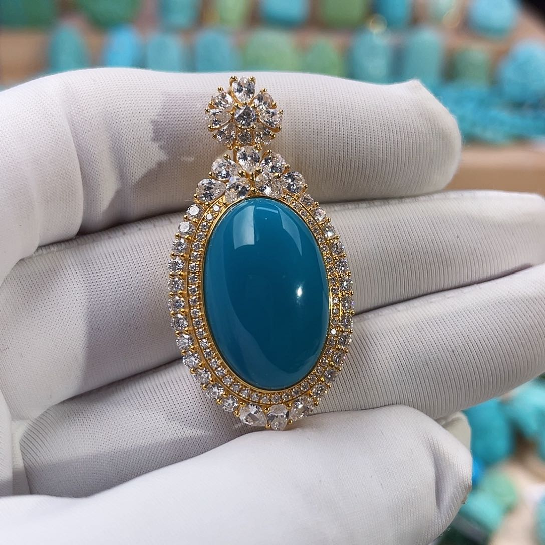 绿松石珠宝奇石18K金镶嵌