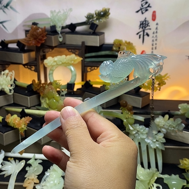 蛇纹石玉合金发饰