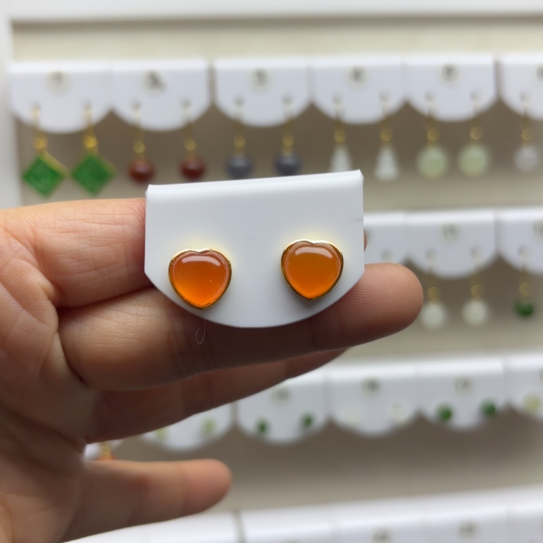 南红玛瑙银S925镶嵌耳饰