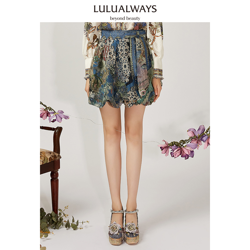 LULUALWAYS春秋波点蝴蝶结绑带蓬松短裙LMA4002