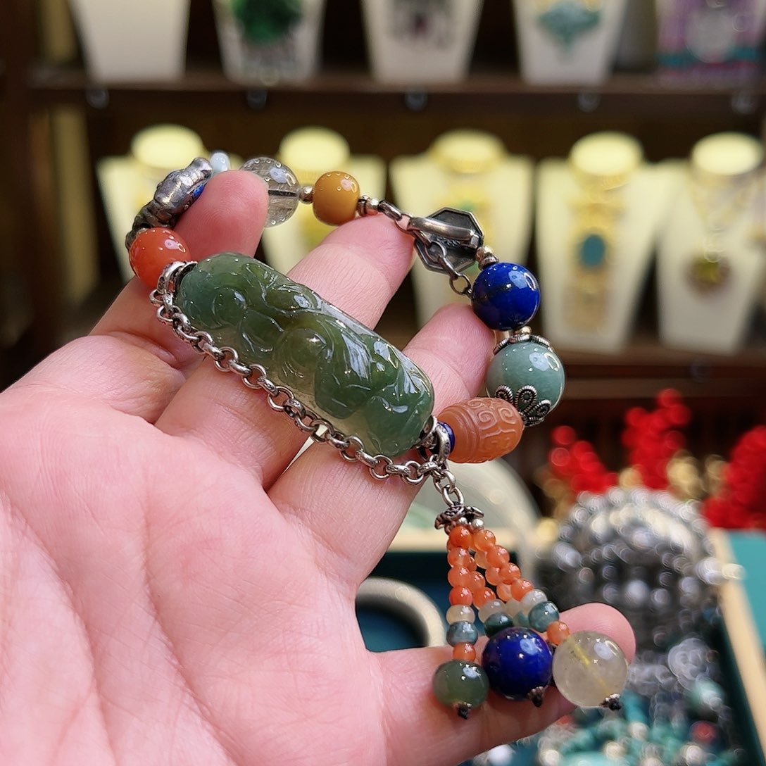 翡翠手链银S925镶嵌古风