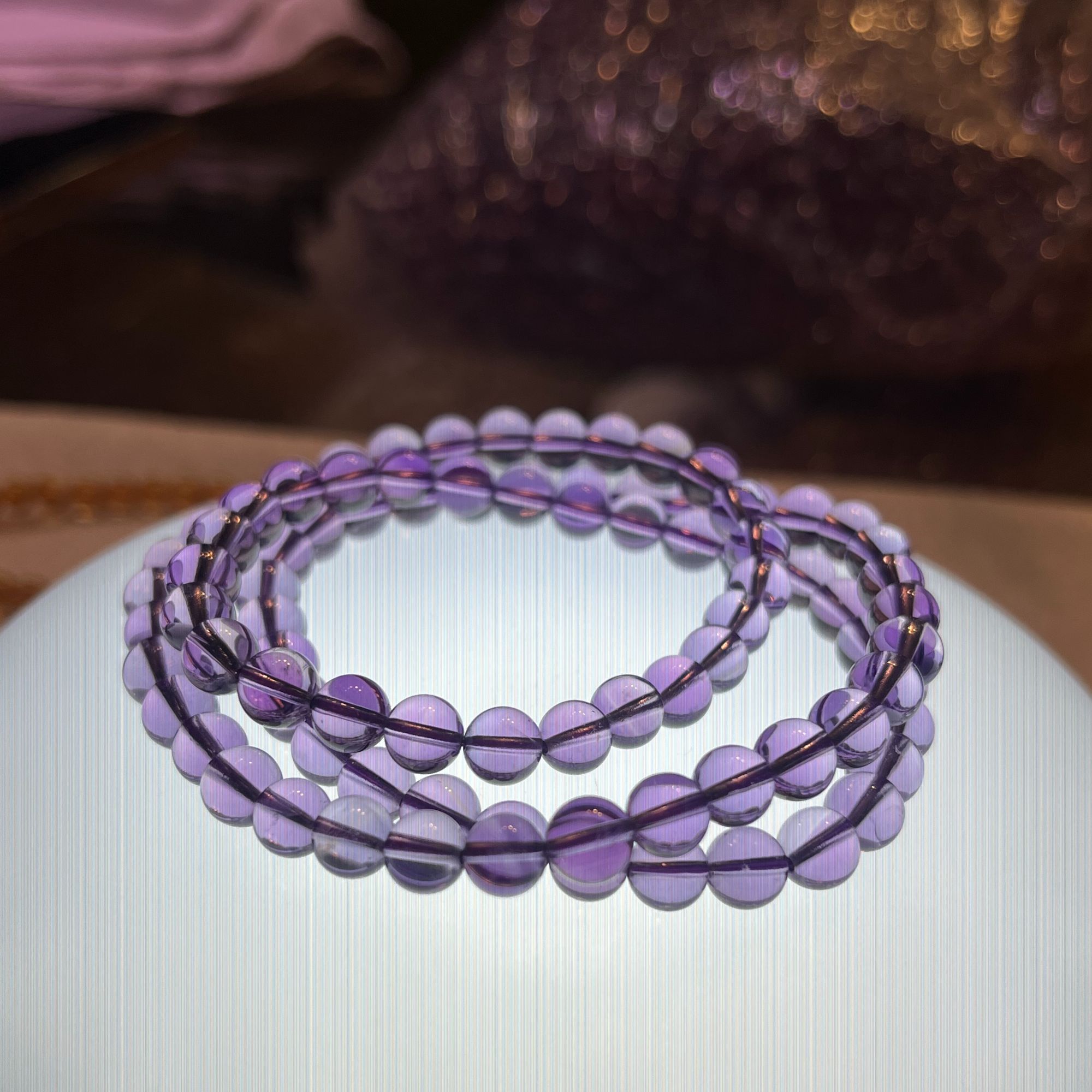 天然紫水晶三圈手串项链6咪黄水晶三圈毛衣链万能链百搭净体