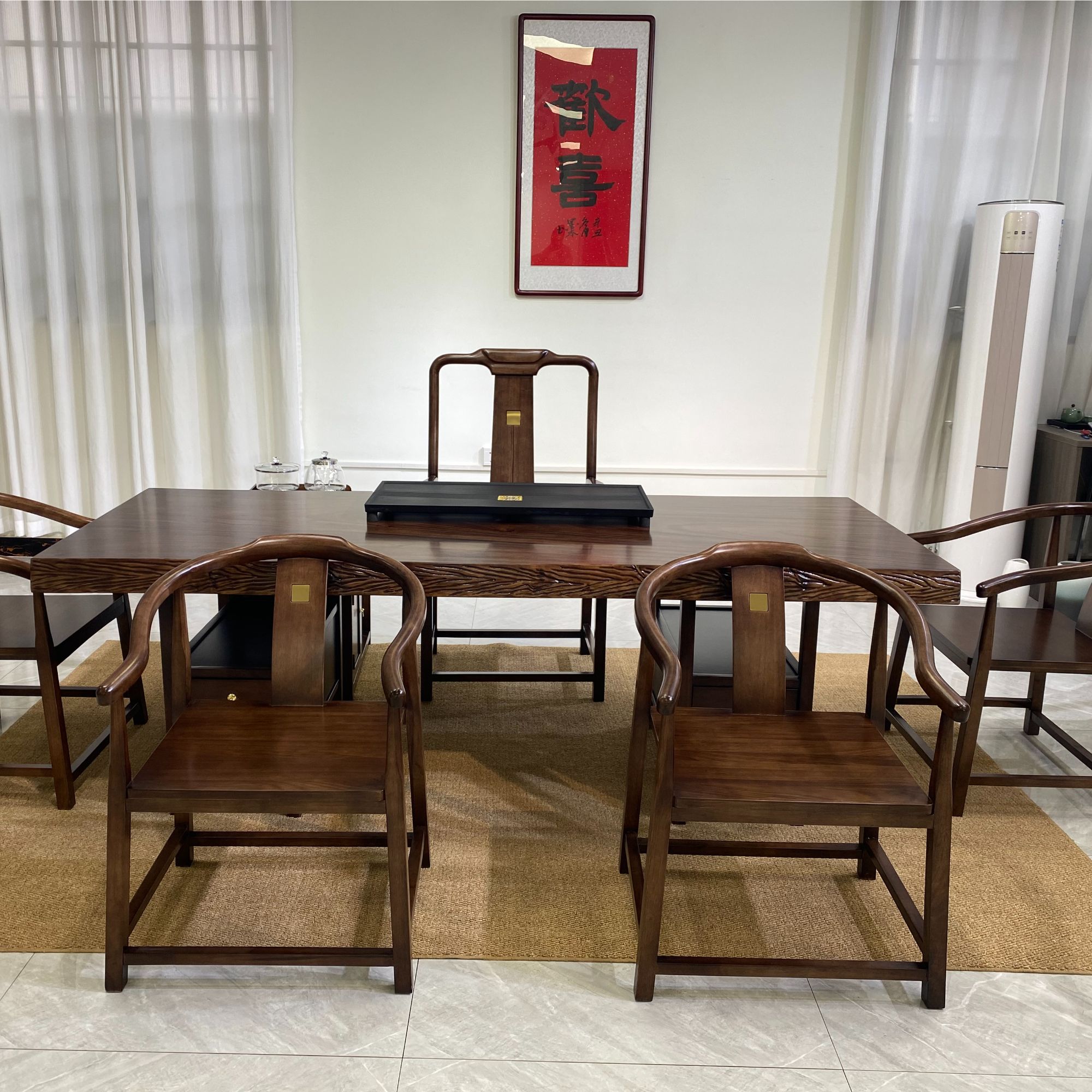 胡桃木苦瓜皮大板茶台1.6米-2.4米可定制尺寸茶桌椅一整套