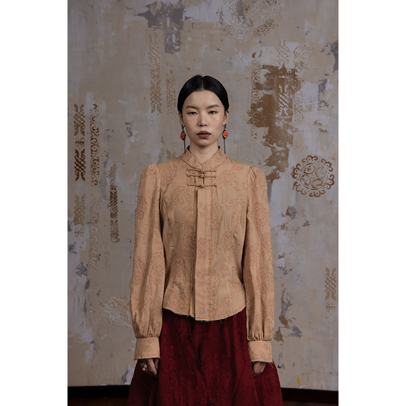 【ELSEN沙粒】复古亚麻收腰气质穿搭长袖女装衬衫春季出行ES0005
