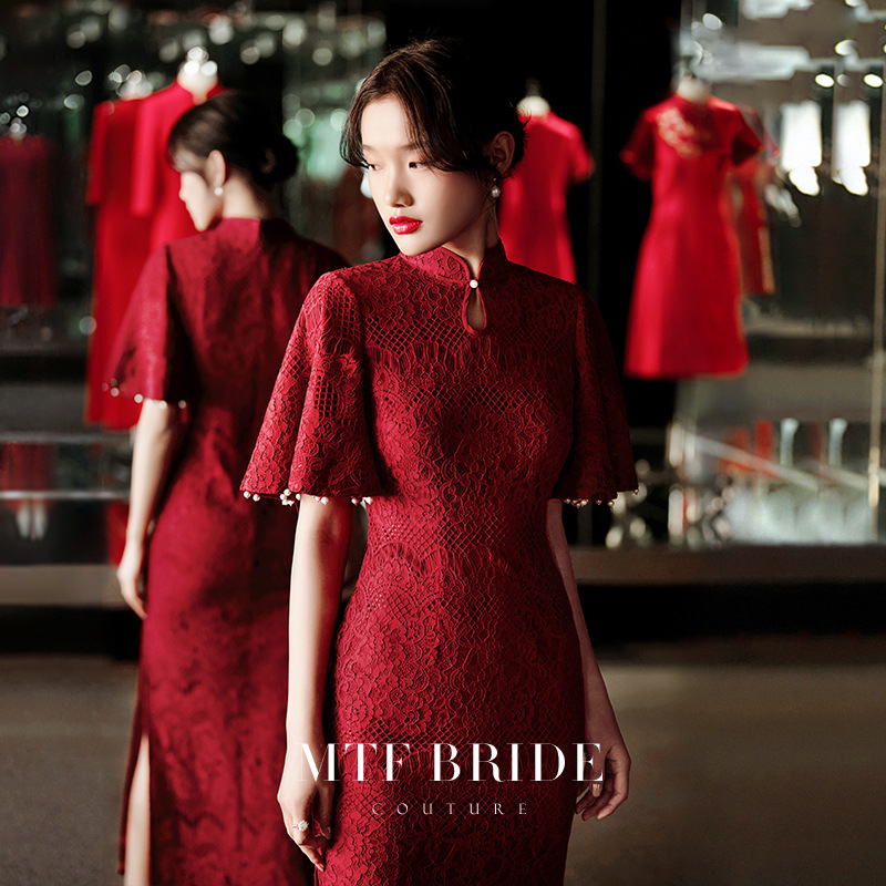 敬酒服新娘旗袍新款春季中式结婚订婚红色气质名媛大气礼服连衣裙