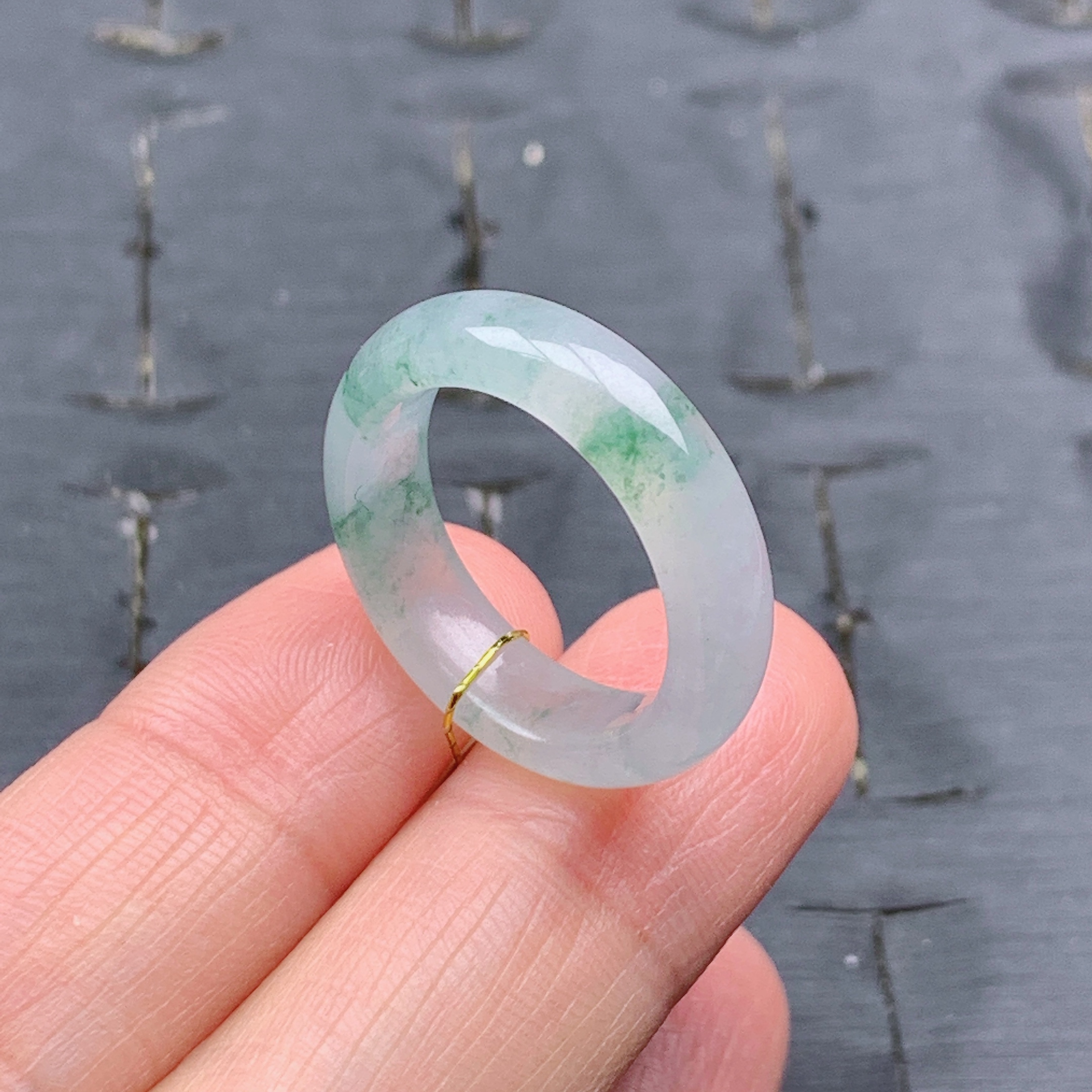 14号缅甸天然A货翡翠 T665 内径17.2mm 冰飘花戒指内弧指环