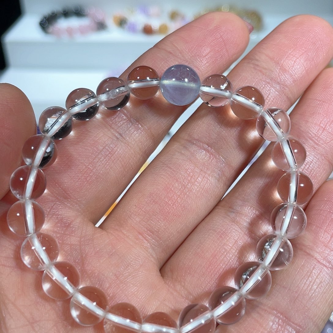 水晶手链未镶嵌海蓝宝白水晶手串