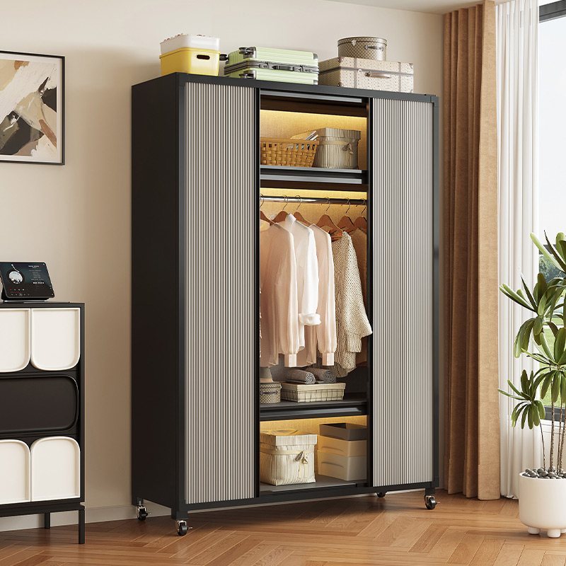 洞洞板衣架卧室收纳柜子简易组装落地置物架衣帽架出租房货架衣柜