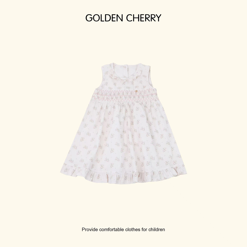 【金樱桃Golden cherry】儿童木耳领捏褶M花纹连衣裙567392