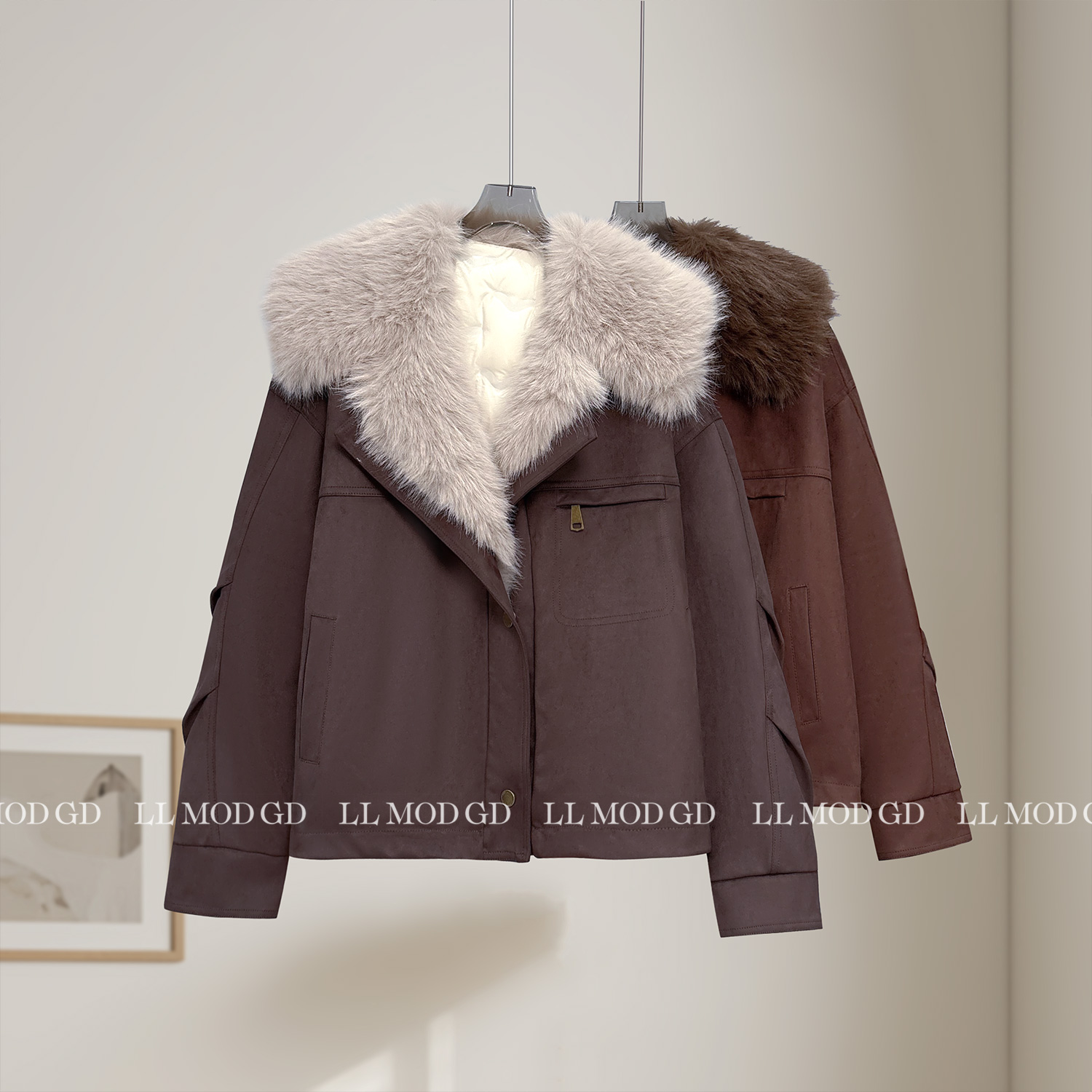 晨雾浅雪 仿狐狸毛大翻领拼接羽绒派克服时尚保暖外套YL-263613