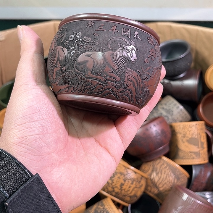 茶杯绿泥全手工紫砂主人杯
