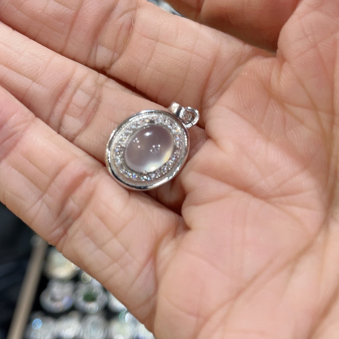 蛇纹石玉颈饰银S925镶嵌