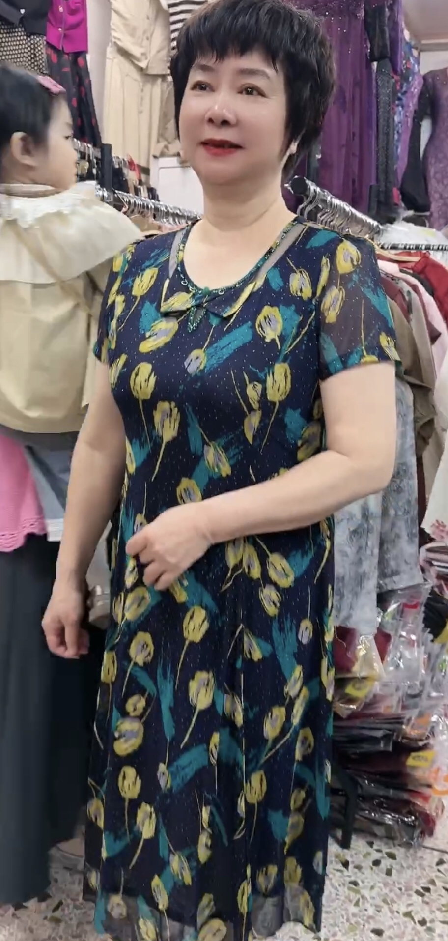 （特嫁款花帝裙）夏季修身显瘦遮肚短袖中长款碎花连衣裙妈妈装