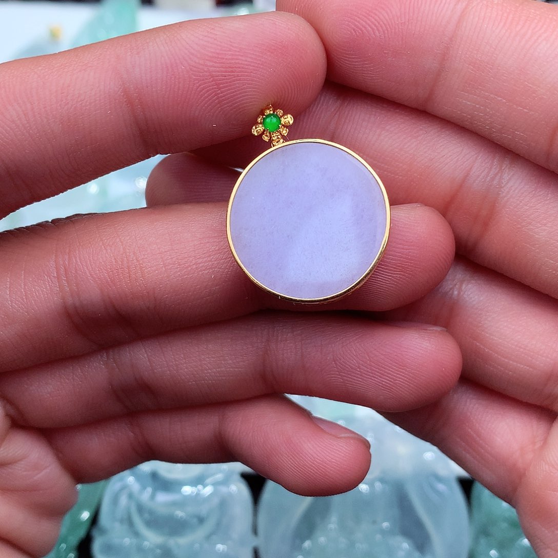 翡翠吊坠(不含链)18K金镶嵌