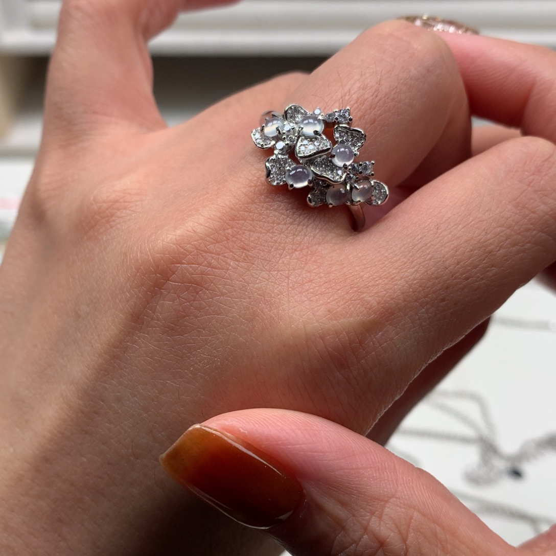 翡翠银S925镶嵌耳饰戒指