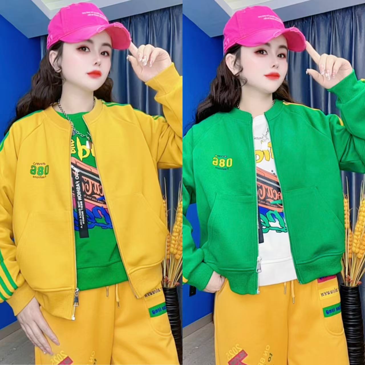 8580韩版休闲时尚棒球服宽松潮流运动拉链开衫春季女短外套d