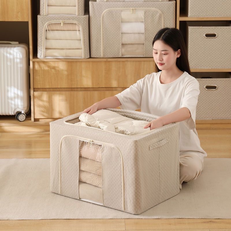 【新疆长绒棉】棋盘格百纳箱烤漆钢架可折叠水洗衣棉被衣柜收纳盒