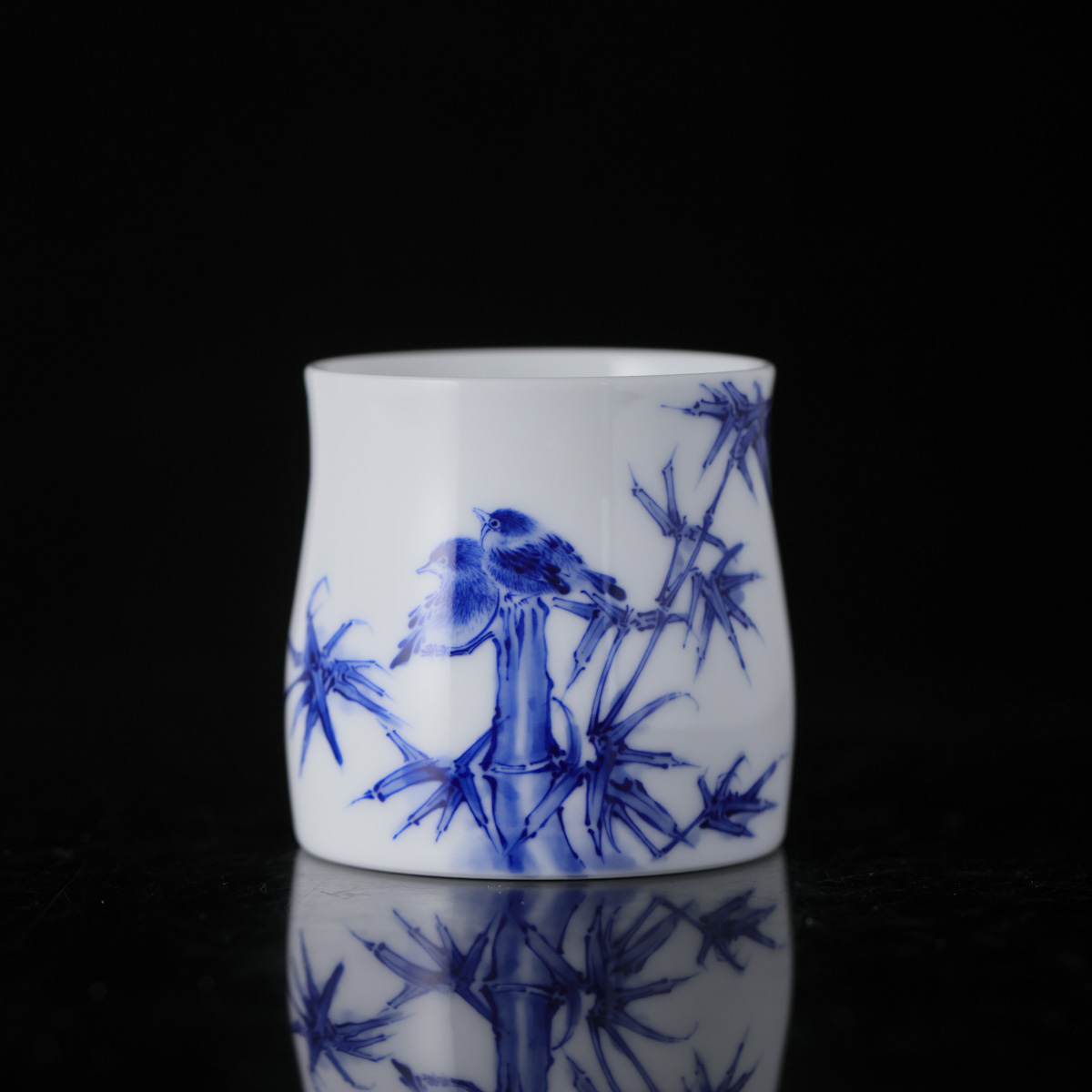 九段烧-九段妙手竹子翠鸟福袋杯--陶瓷主人杯手绘有差异