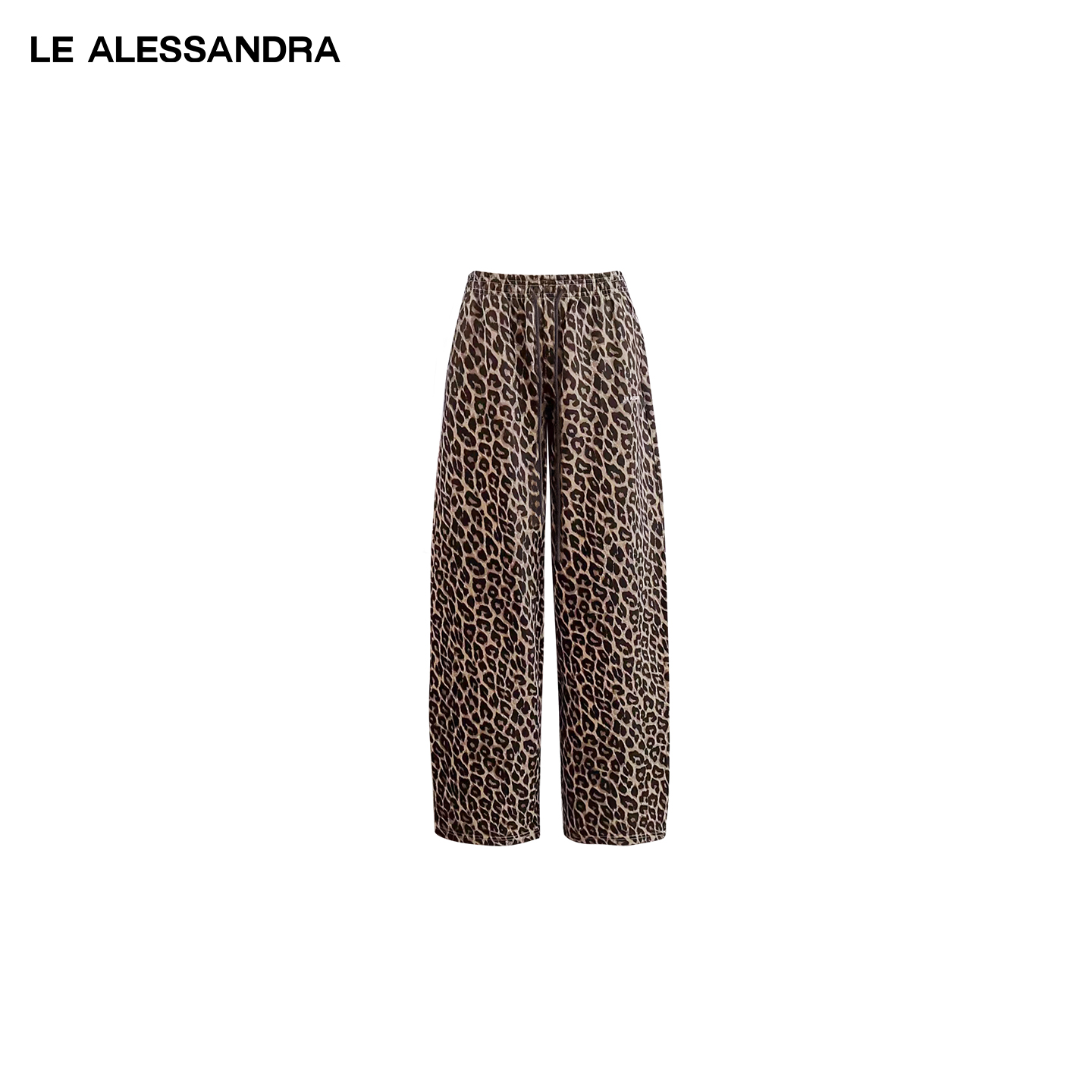 品牌直营 LE ALESSANDRA“豹富系列”豹纹分割拼接直筒弯刀休闲裤