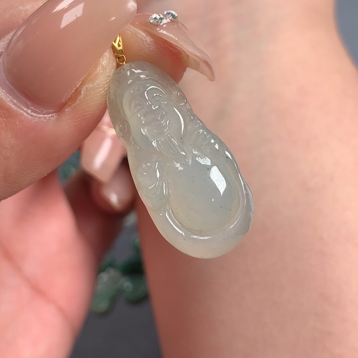 翡翠颈饰18K金镶嵌财神爷