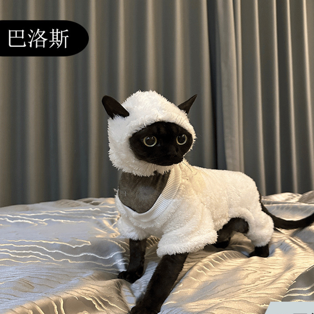 小羊肖恩无毛猫衣服秋冬保暖四脚服斯芬克斯德文猫羊羔双面绒棉衣