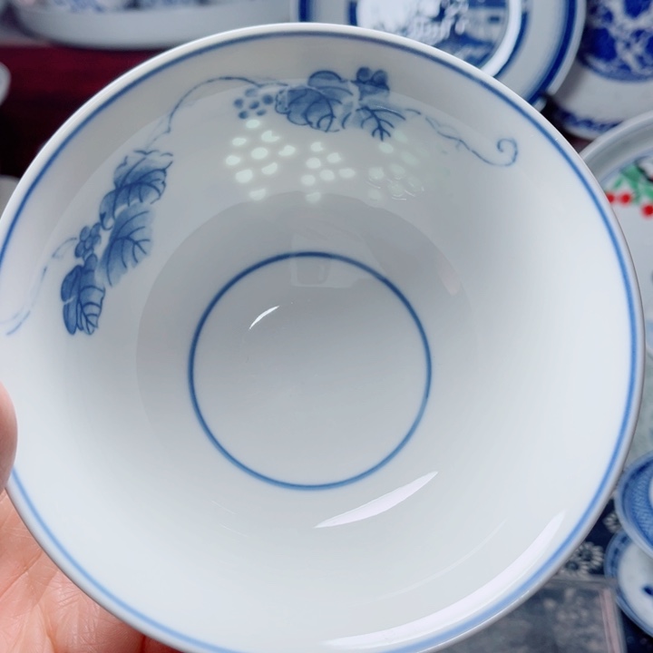 青花玲珑5寸饭碗葡萄