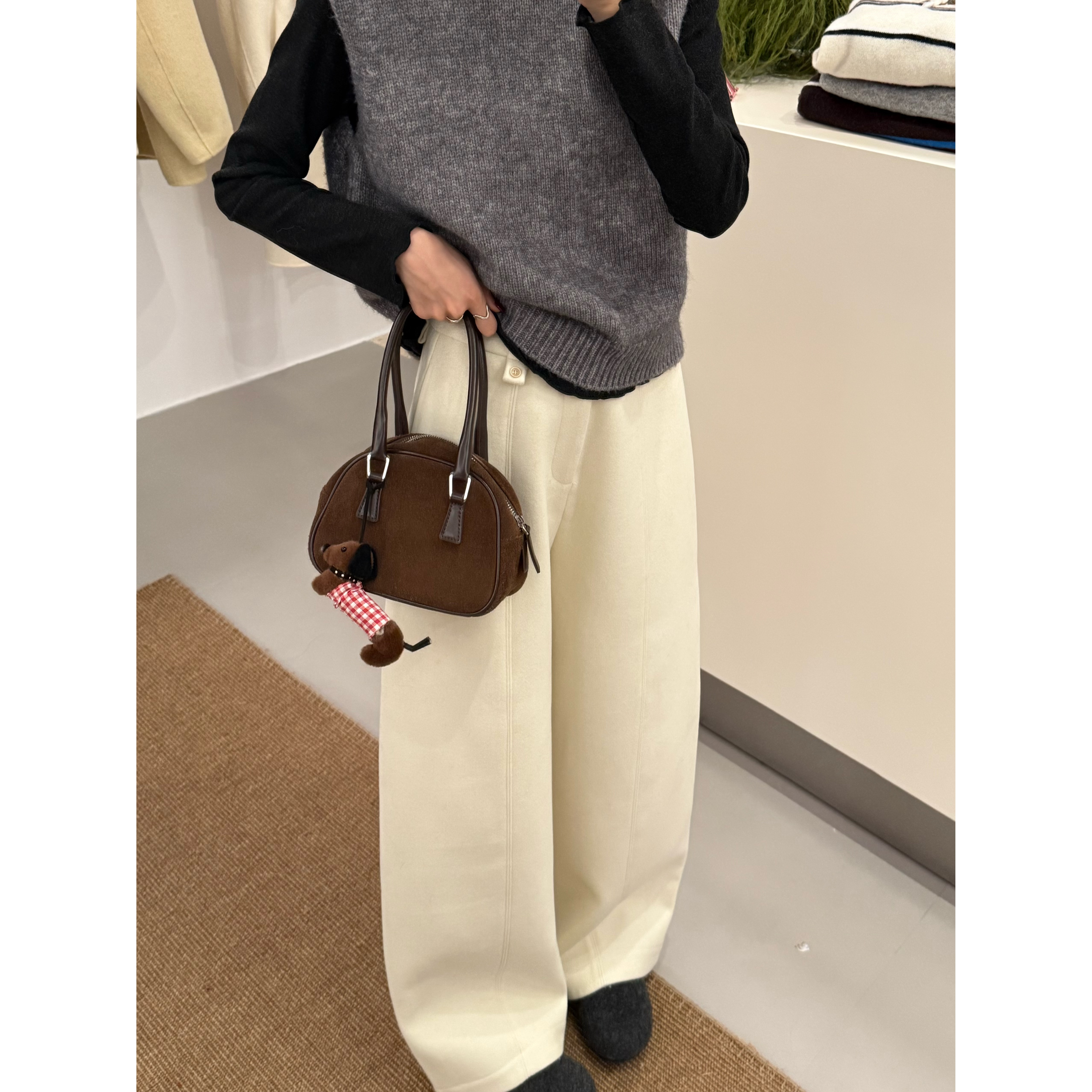 26072#秋冬韩版显瘦毛呢弯刀裤女休闲阔腿裤