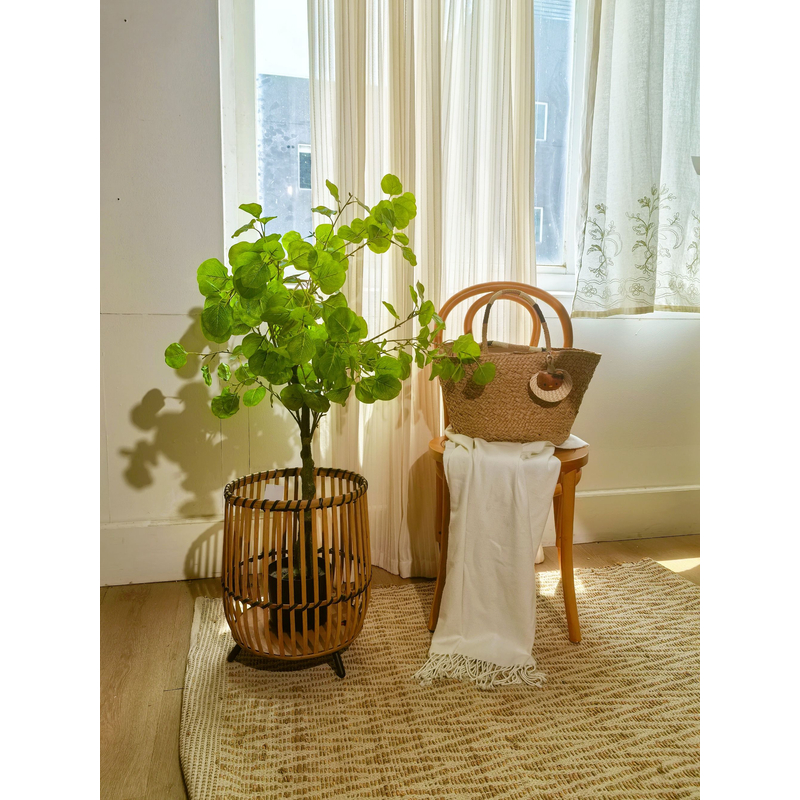 外贸尾单落地收纳篮简约北欧风民宿客厅家用竹编花盆花架收纳框