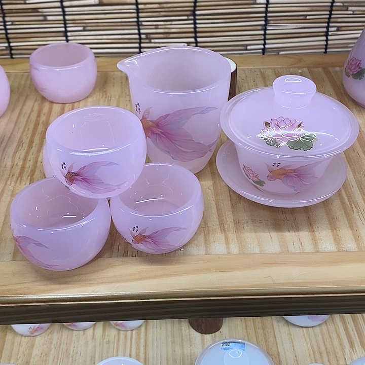 城****蓝樱花粉鱼盖碗1公杯1小杯4