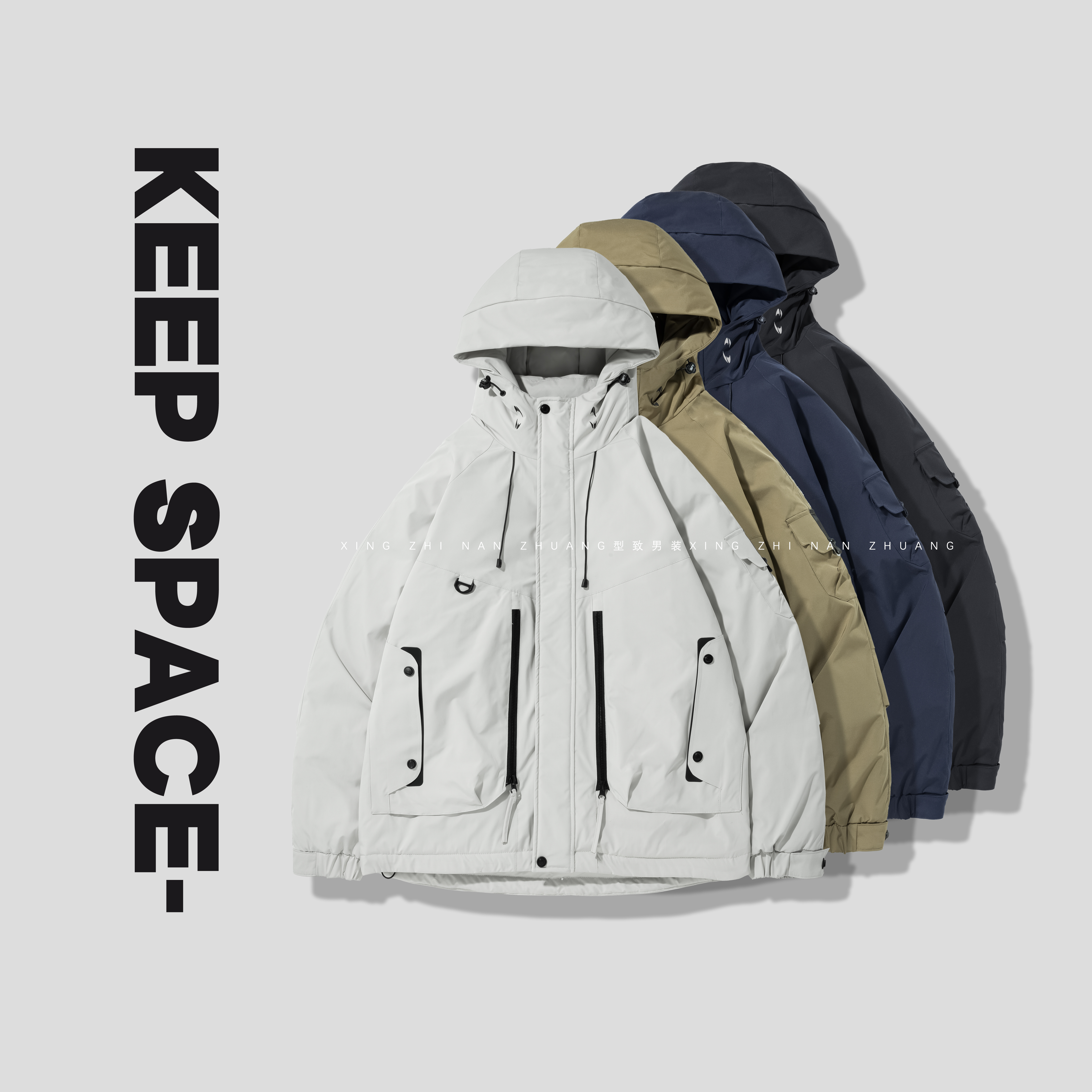 【新国标90绒子】男士户外工装机能连帽冲锋羽绒服24411#1056