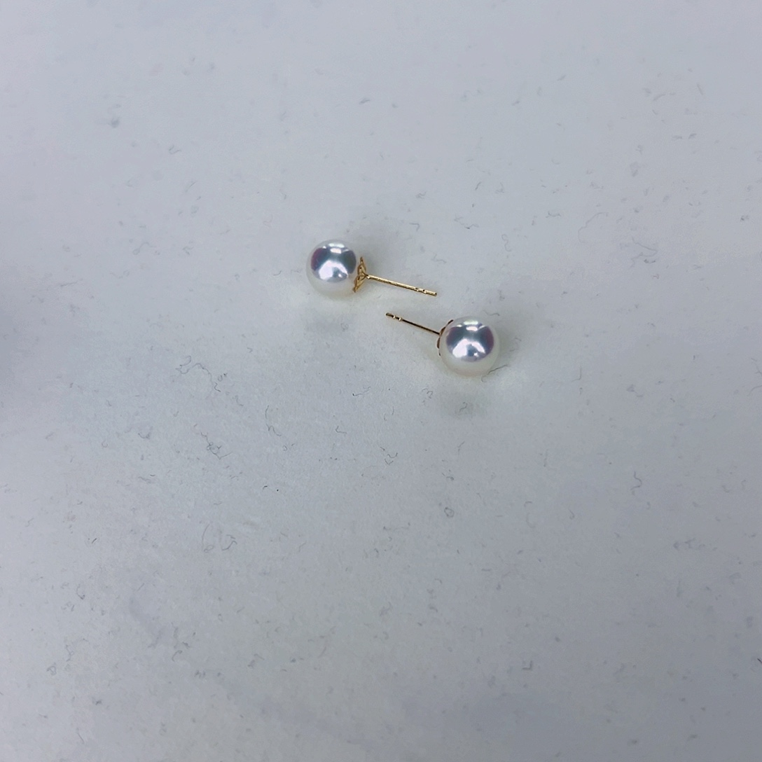 海水珍珠海水akoya天女耳钉8-8.5mm18K金镶嵌