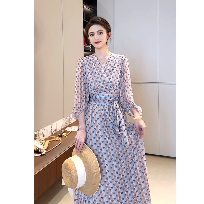 反季清仓~紫粉色定制连衣裙设计感收腰长裙