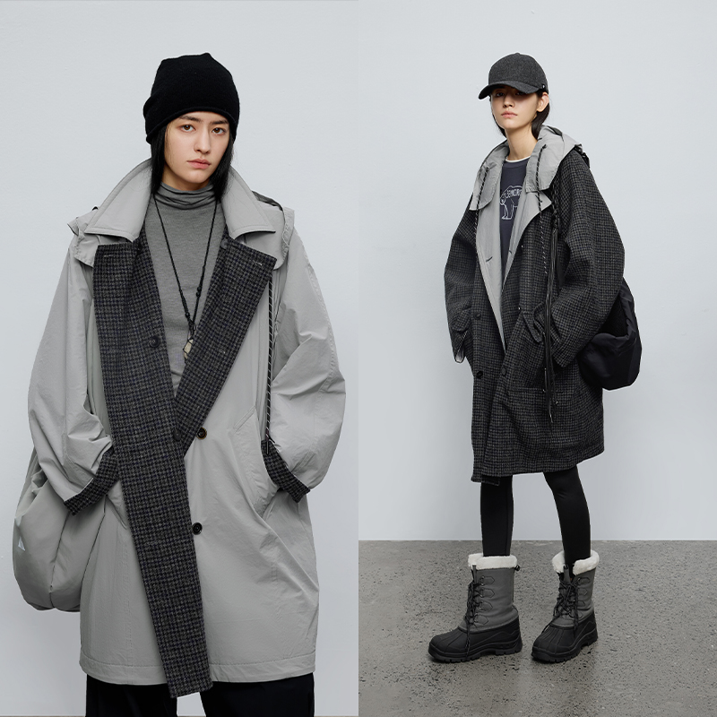 半圆全羊毛女装[复古]2025秋季连帽翻领双面穿外套女D5621915