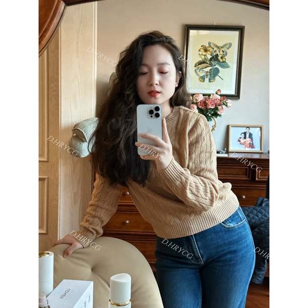 D.HRYCG【段段】100%羊毛麻花圆领毛衣