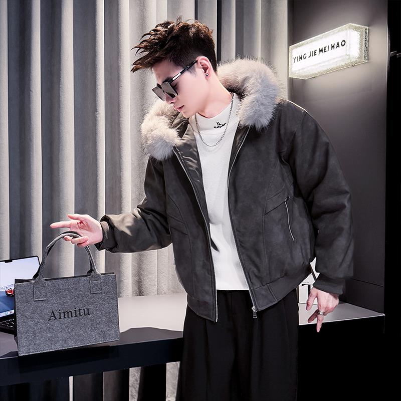 轻奢痞帅男装加厚棉衣男士外套秋冬季毛领棉服休闲新款保暖棉服潮