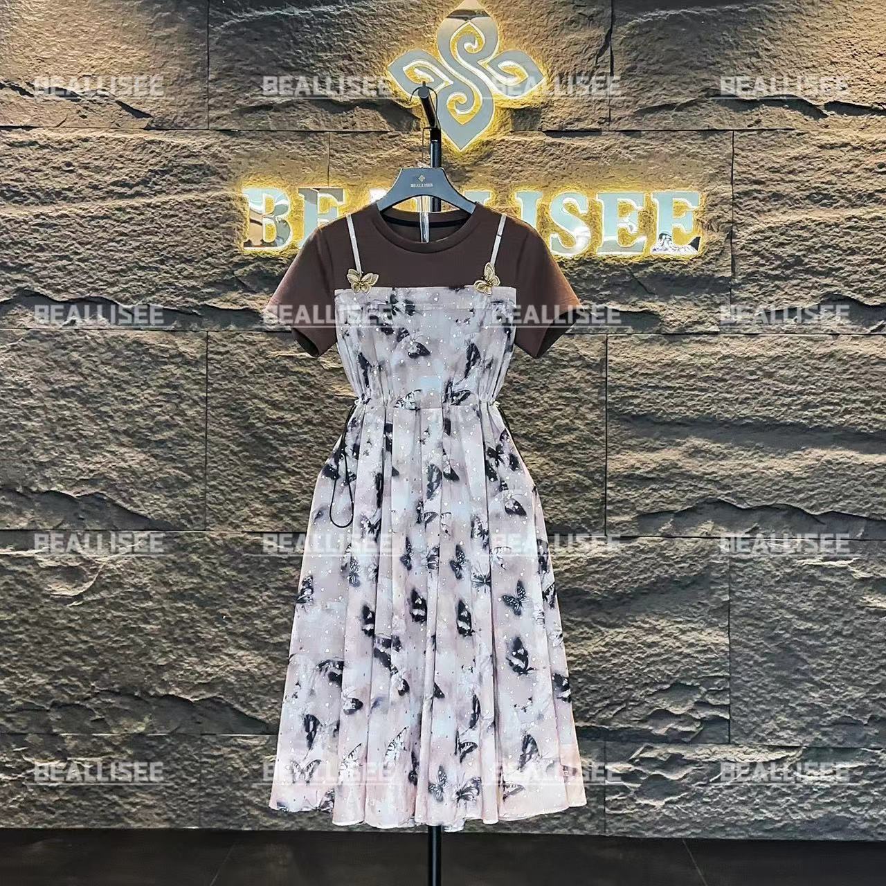 【昕昕】编号【45】夏季高级感穿搭百褶拼接假两件连衣裙BLS-A175