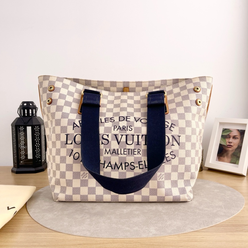 95新 LouisVuitton/路易威登 【九筒奢品】白棋盘托特单肩包/5507