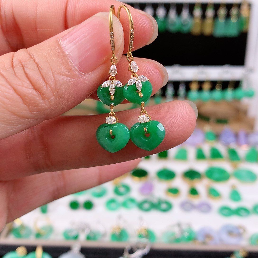 翡翠耳饰18K金镶嵌艾*的